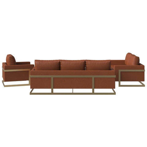 Lincoln 3-Piece Sofa Set Upholstered in Leather/Velvet Accent Chair with Gold Stainless Steel Frame