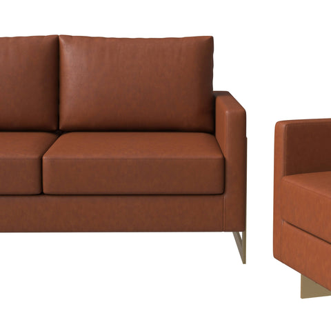 Lincoln 3-Piece Sofa Set Upholstered in Leather/Velvet Accent Chair with Gold Stainless Steel Frame
