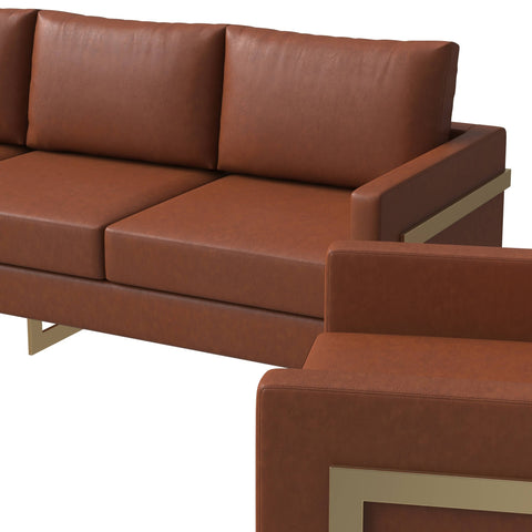 Lincoln 3-Piece Sofa Set Upholstered in Leather/Velvet Accent Chair with Gold Stainless Steel Frame