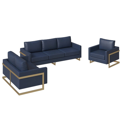 Lincoln 3-Piece Sofa Set Upholstered in Leather/Velvet Accent Chair with Gold Stainless Steel Frame