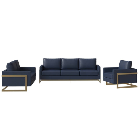 Lincoln 3-Piece Sofa Set Upholstered in Leather/Velvet Accent Chair with Gold Stainless Steel Frame
