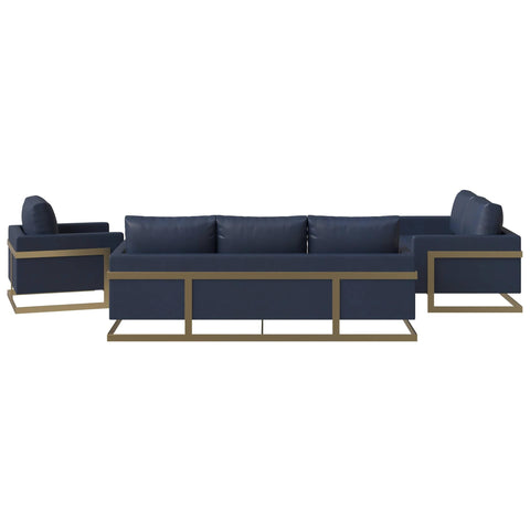 Lincoln 3-Piece Sofa Set Upholstered in Leather/Velvet Accent Chair with Gold Stainless Steel Frame