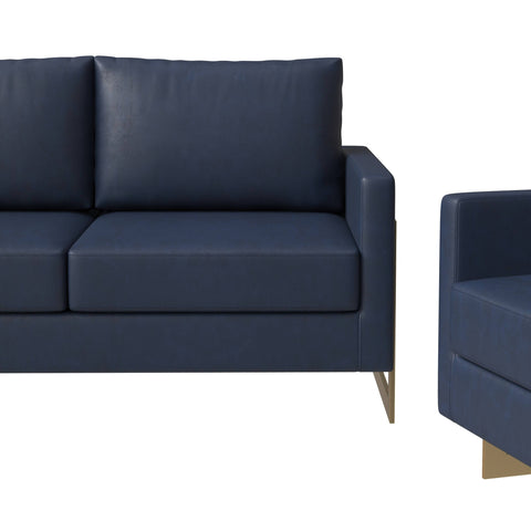 Lincoln 3-Piece Sofa Set Upholstered in Leather/Velvet Accent Chair with Gold Stainless Steel Frame