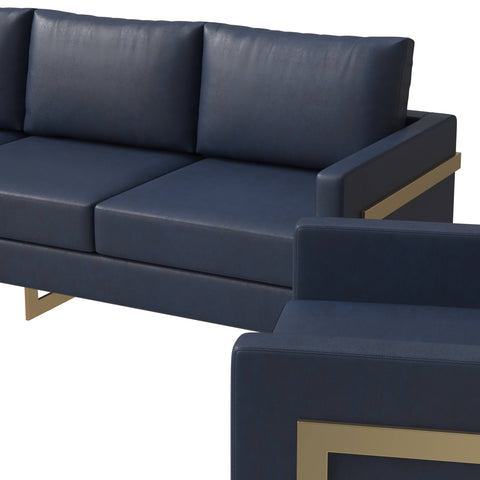 Lincoln 3-Piece Sofa Set Upholstered in Leather/Velvet Accent Chair with Gold Stainless Steel Frame