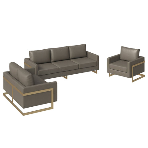 Lincoln 3-Piece Sofa Set Upholstered in Leather/Velvet Accent Chair with Gold Stainless Steel Frame