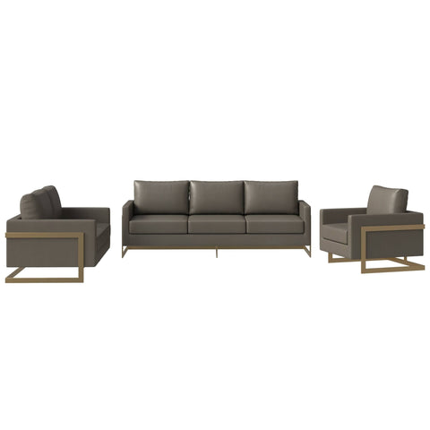 Lincoln 3-Piece Sofa Set Upholstered in Leather/Velvet Accent Chair with Gold Stainless Steel Frame