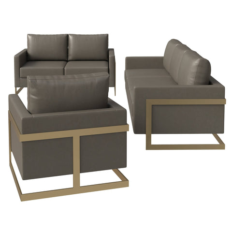 Lincoln 3-Piece Sofa Set Upholstered in Leather/Velvet Accent Chair with Gold Stainless Steel Frame