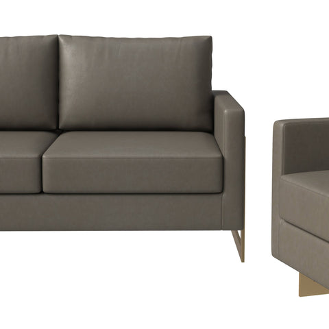 Lincoln 3-Piece Sofa Set Upholstered in Leather/Velvet Accent Chair with Gold Stainless Steel Frame