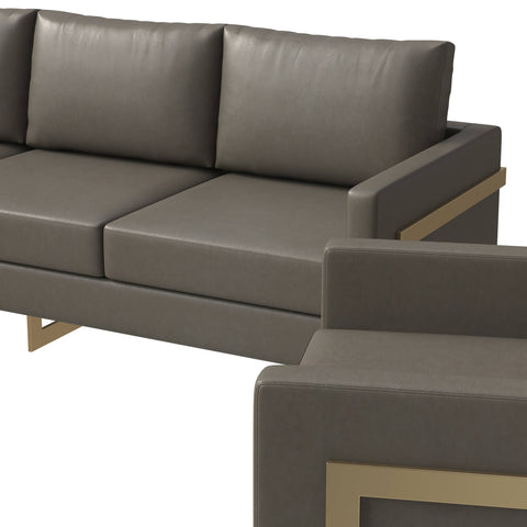 Lincoln 3-Piece Sofa Set Upholstered in Leather/Velvet Accent Chair with Gold Stainless Steel Frame