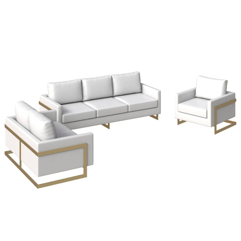 Lincoln 3-Piece Sofa Set Upholstered in Leather/Velvet Accent Chair with Gold Stainless Steel Frame