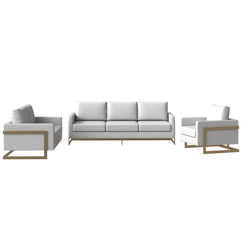Lincoln 3-Piece Sofa Set Upholstered in Leather/Velvet Accent Chair with Gold Stainless Steel Frame