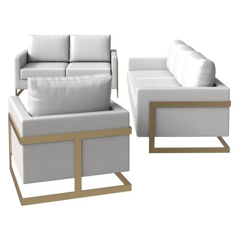 Lincoln 3-Piece Sofa Set Upholstered in Leather/Velvet Accent Chair with Gold Stainless Steel Frame