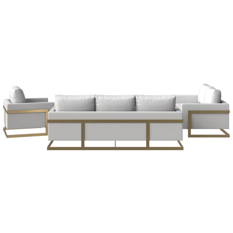 Lincoln 3-Piece Sofa Set Upholstered in Leather/Velvet Accent Chair with Gold Stainless Steel Frame