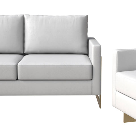 Lincoln 3-Piece Sofa Set Upholstered in Leather/Velvet Accent Chair with Gold Stainless Steel Frame