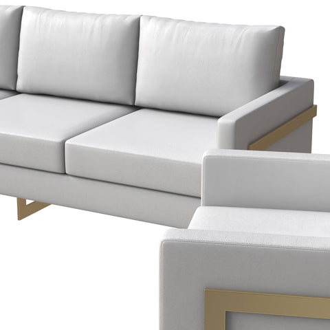 Lincoln 3-Piece Sofa Set Upholstered in Leather/Velvet Accent Chair with Gold Stainless Steel Frame