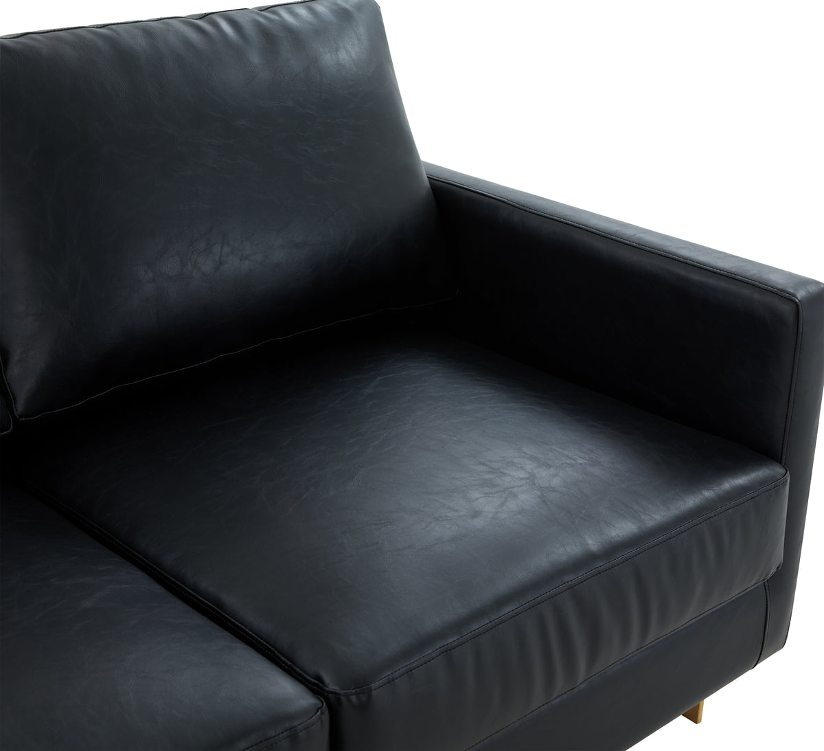 Lincoln 3-Seater Sofa Upholstered in Velvet/Leather, Leather, Gold, Black - view 4 | LeisureMod