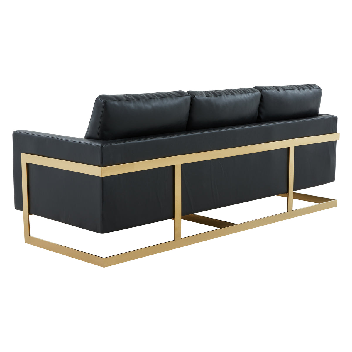Lincoln 3-Seater Sofa Upholstered in Velvet/Leather, Leather, Gold, Black - view 6 | LeisureMod