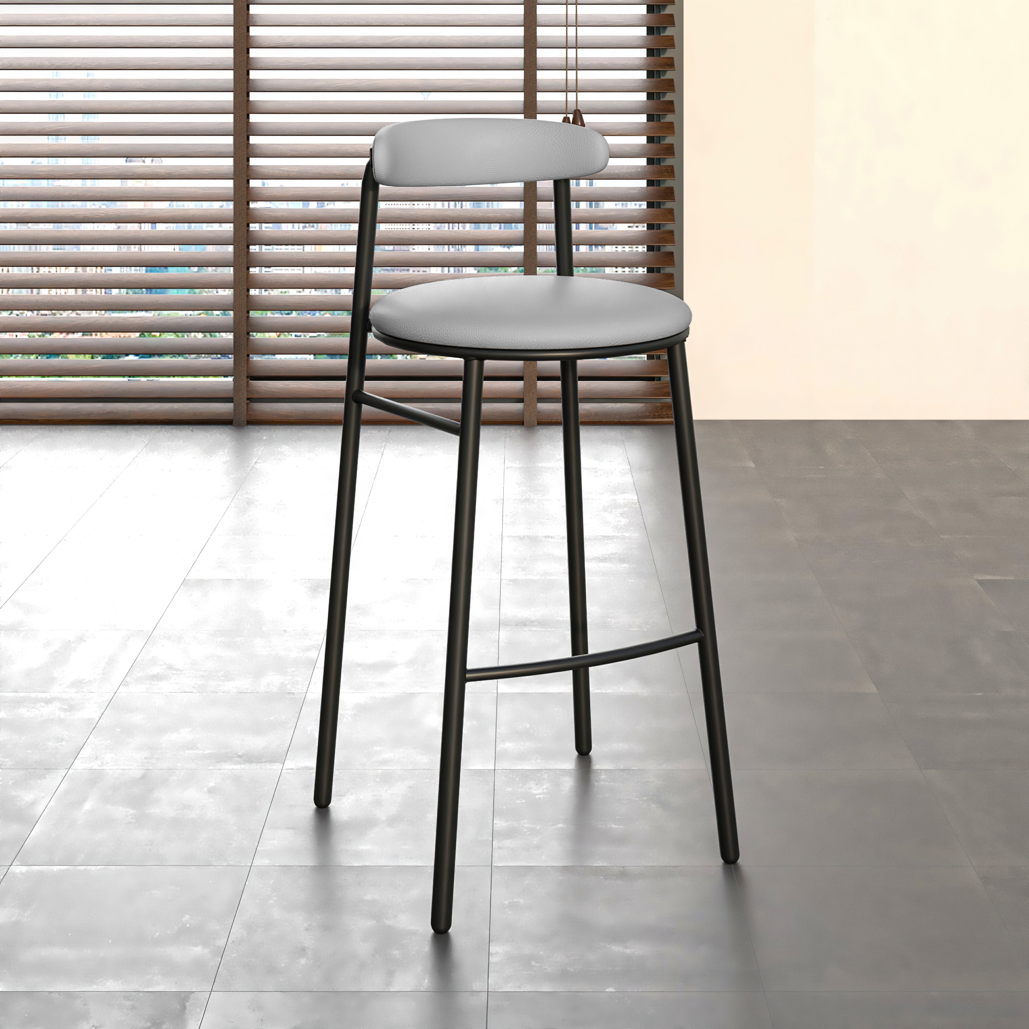 Lume Series Modern Bar Stool Upholstered in Leather for Dining Room and Kitchen