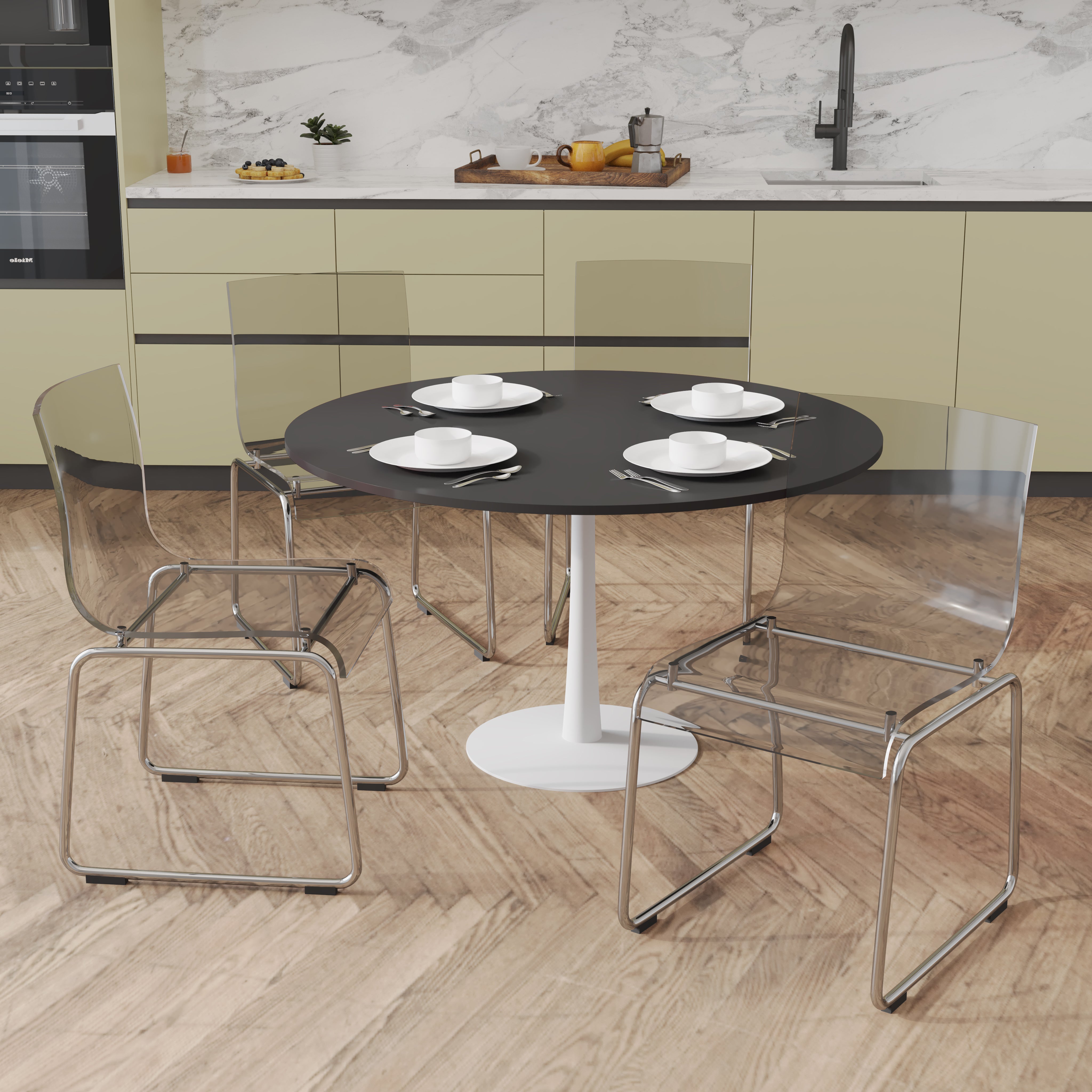 Lima Acrylic Dining Chair Stackable Design with Chrome Steel Base