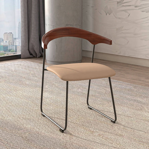 LeisureMod Lyra Modern Dining Chair in Upholstered Faux Leather with Beech Wood Back and Metal Legs