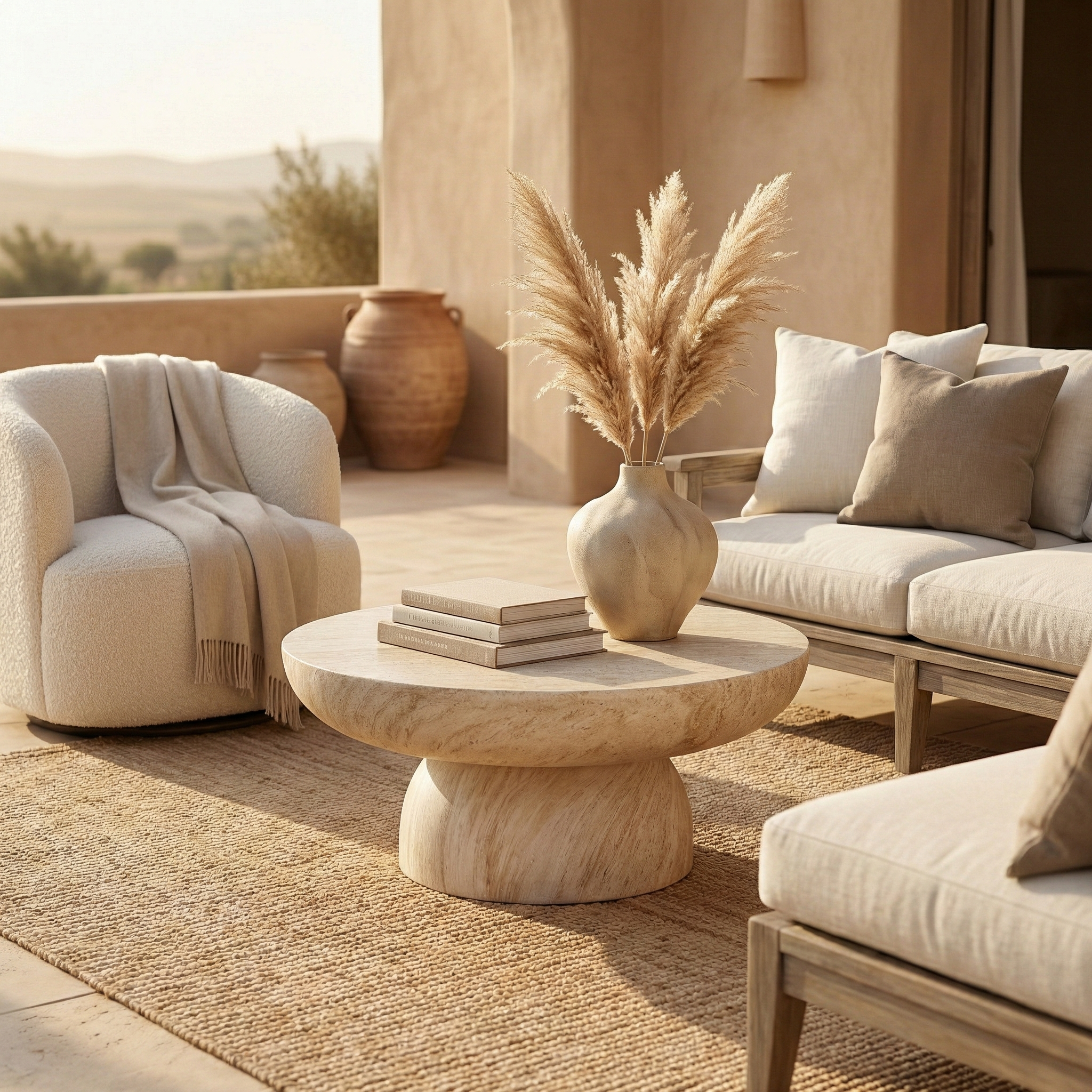 Lunexa Round Coffee Table in Fiberstone for Indoor and Outdoor use