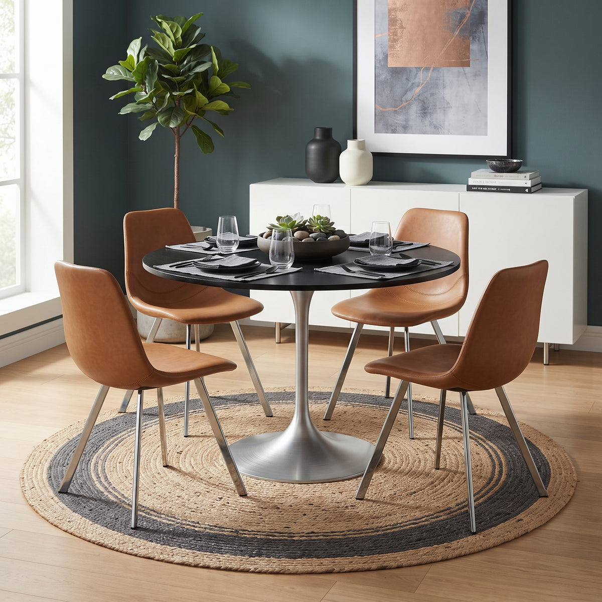 Markley Leather Dining Chair With Steel Legs