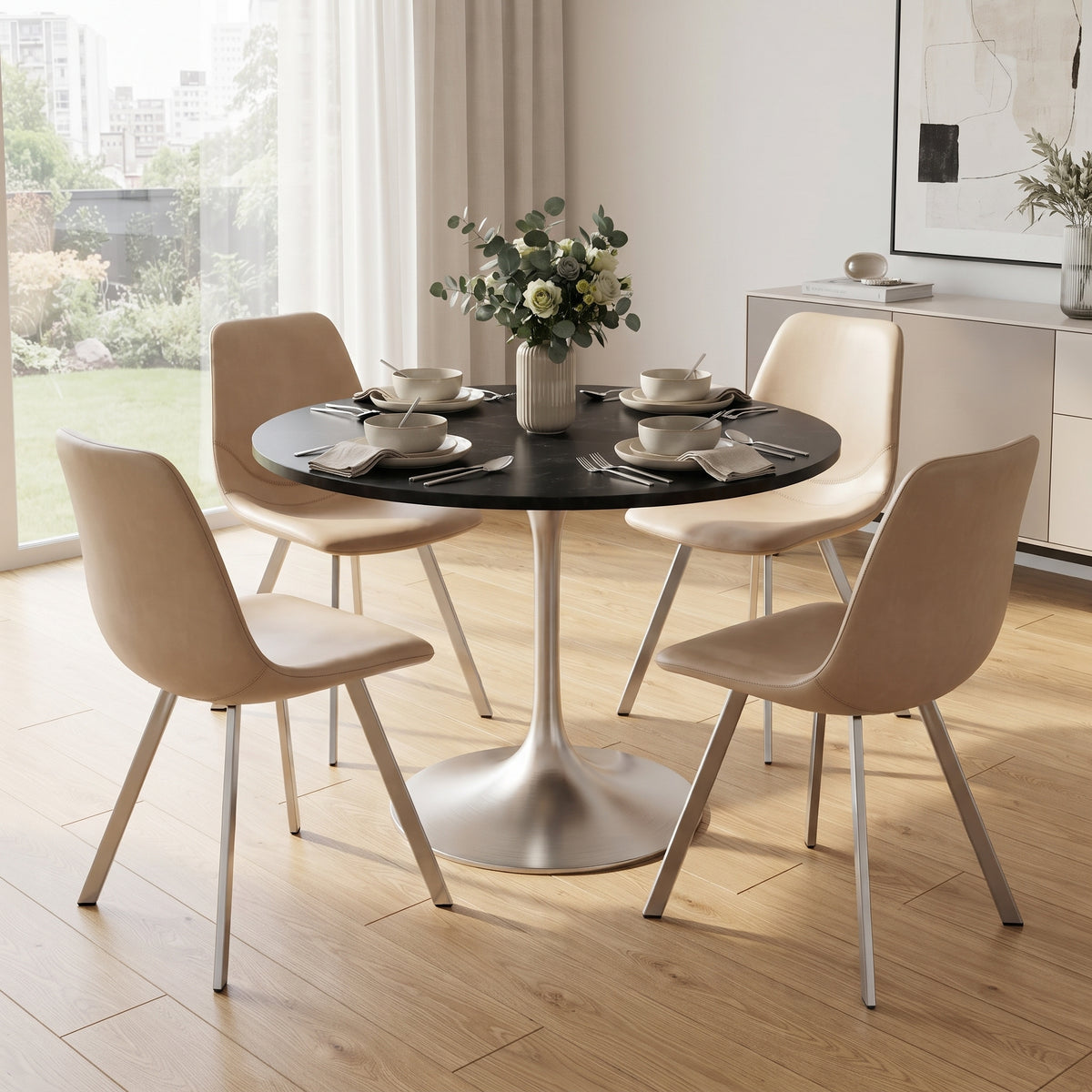 Markley Leather Dining Chair With Steel Legs