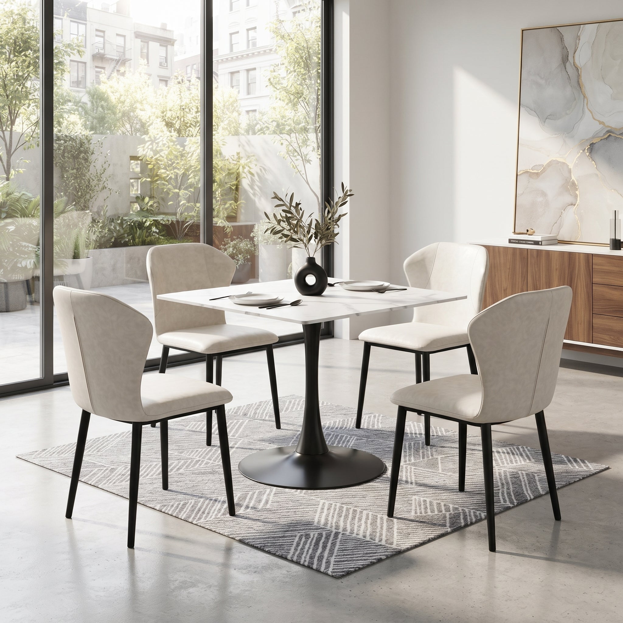 Mosaic Leather Dining Chair Curved Back Design with Steel Legs