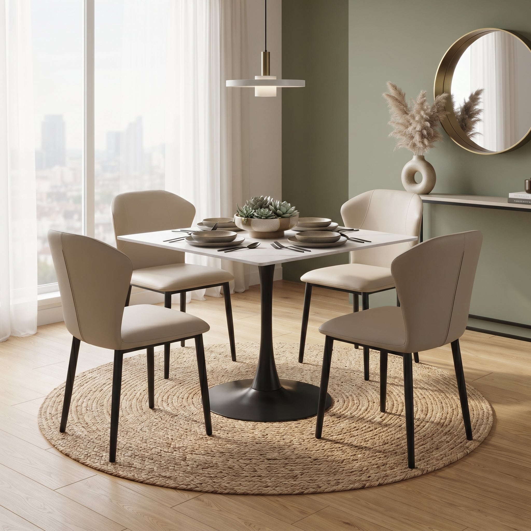 Mosaic Leather Dining Chair Curved Back Design with Steel Legs