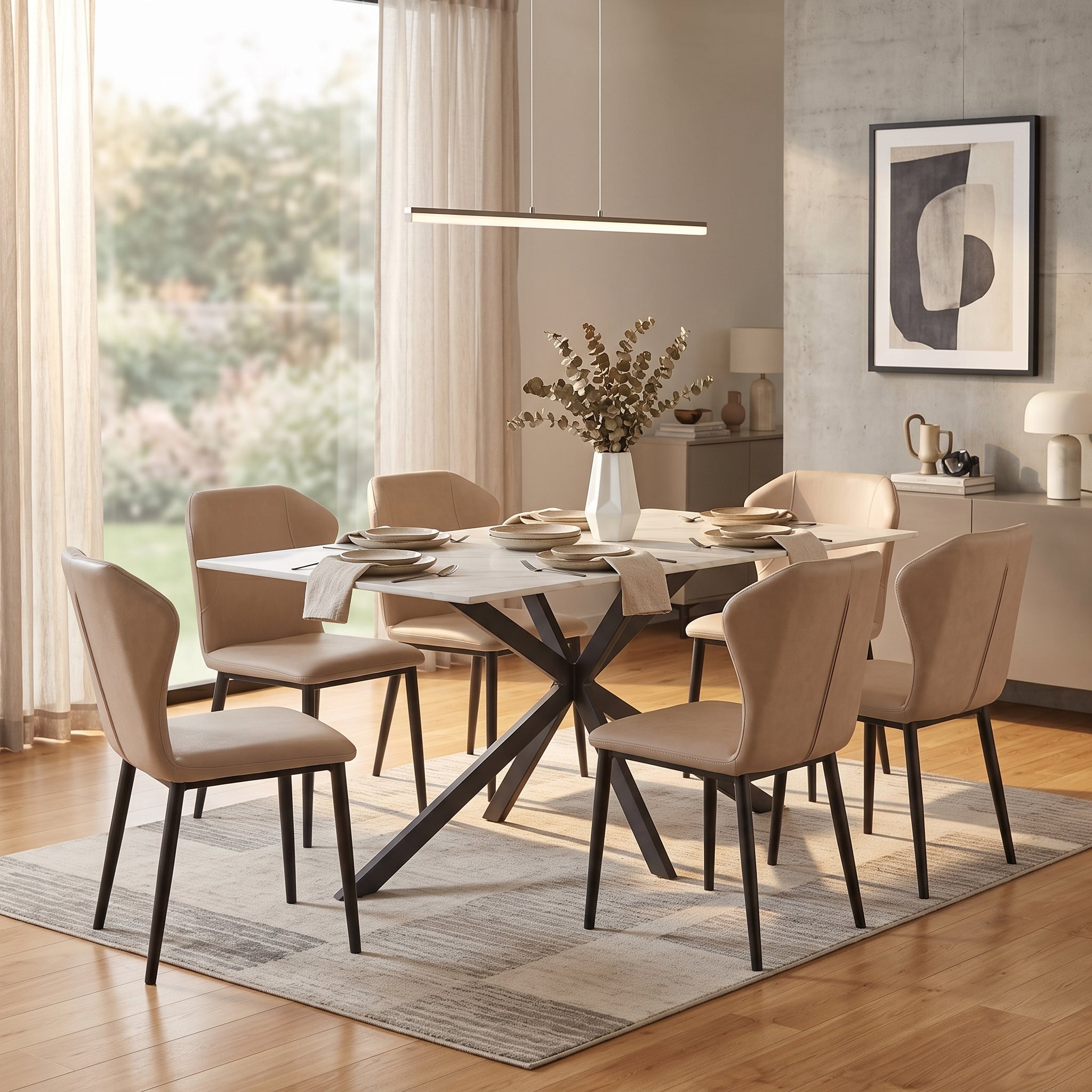 Mosaic Leather Dining Chair Curved Back Design with Steel Legs