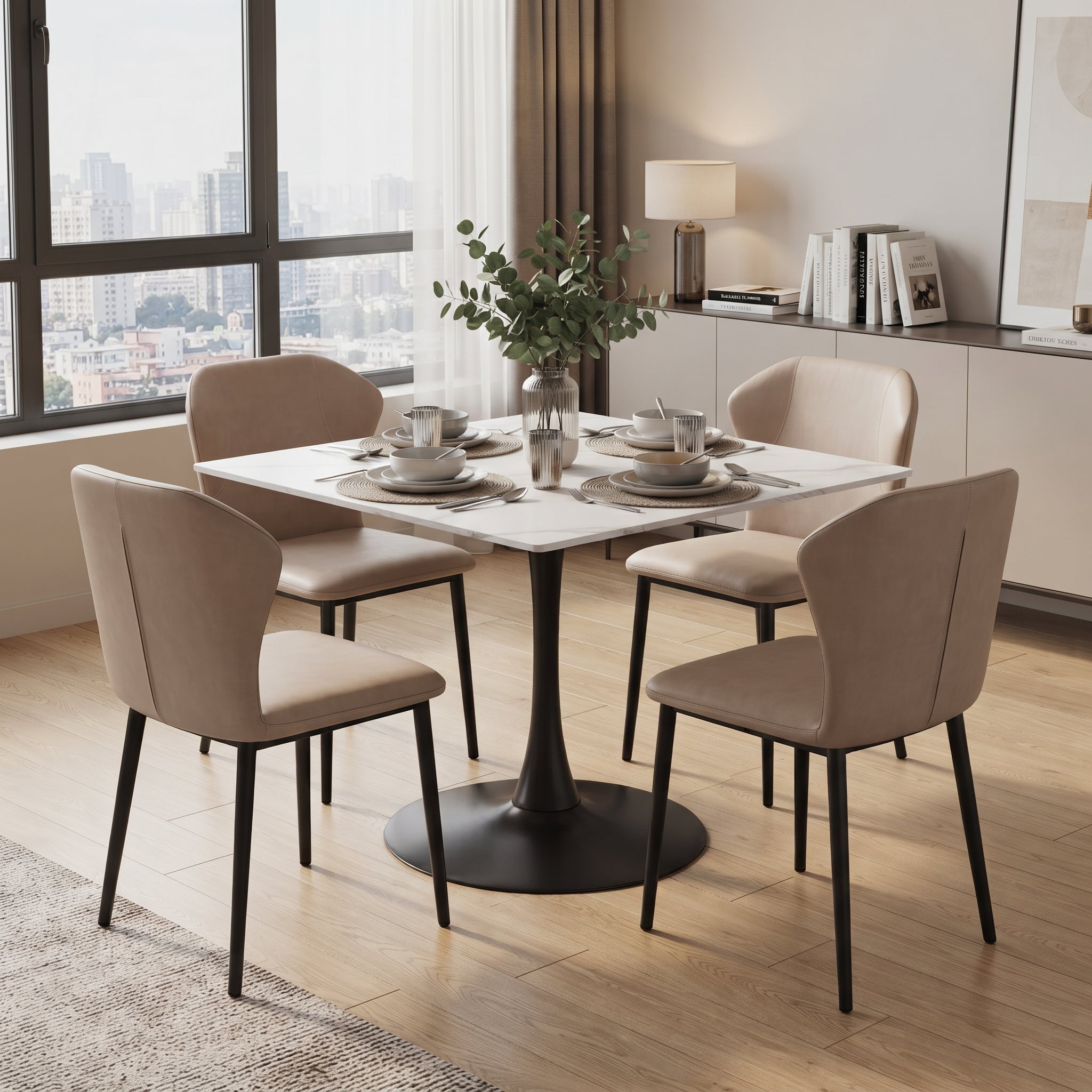 Mosaic Leather Dining Chair Curved Back Design with Steel Legs