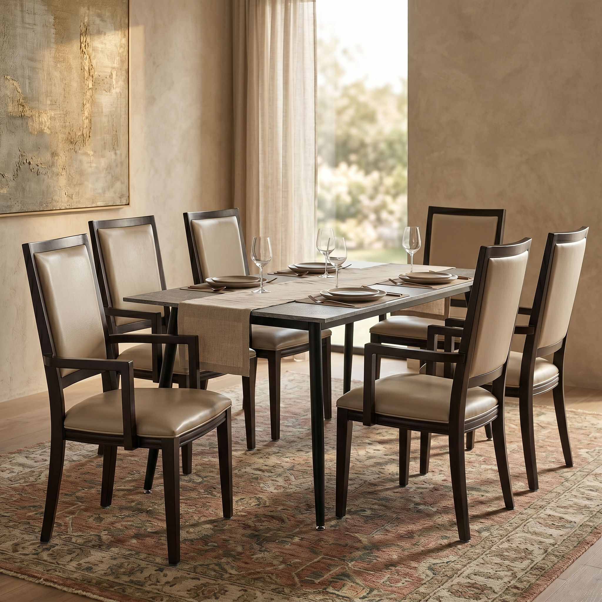 Madera Dining Chair with Leather Seat and Aluminum Legs in Walnut Finish