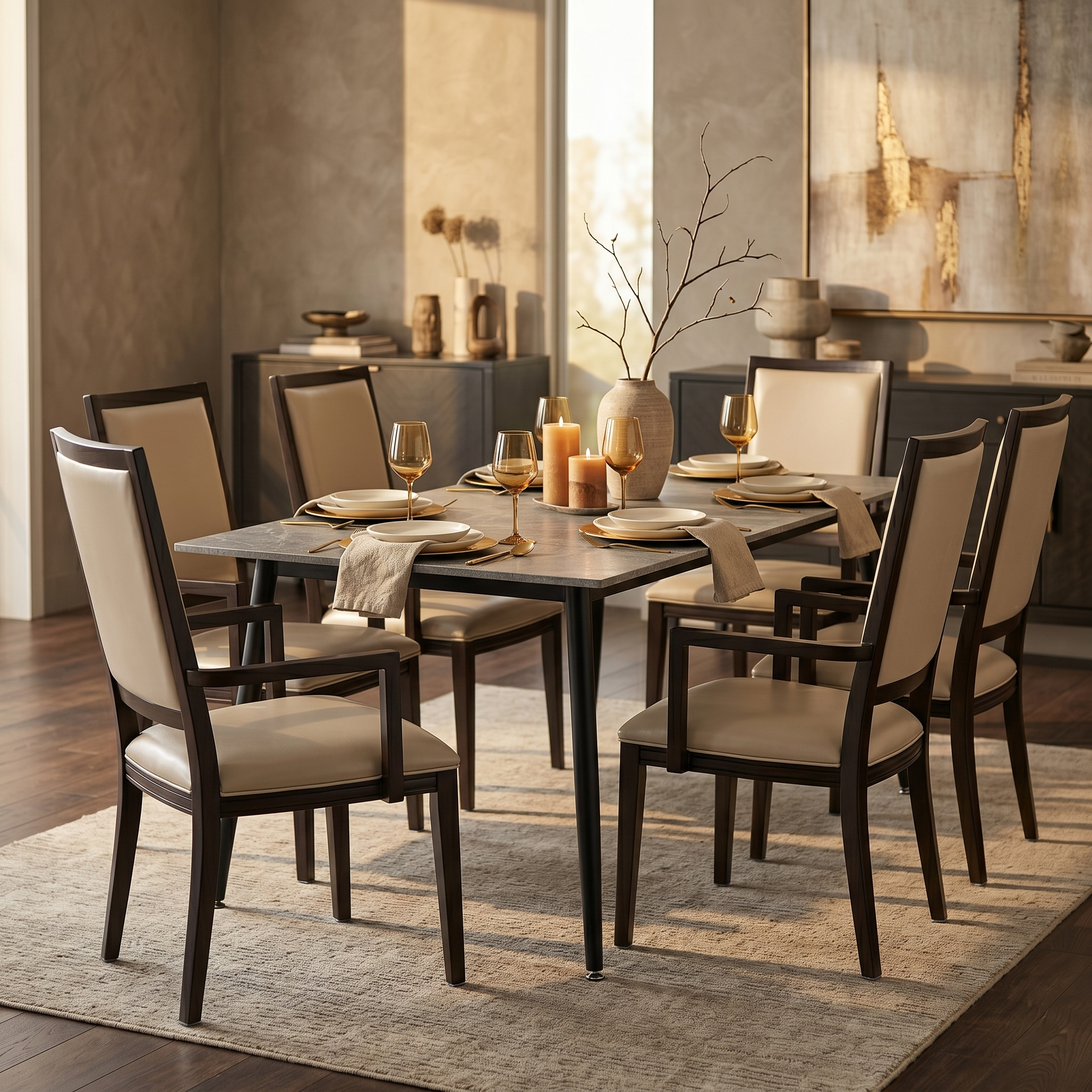Madera Dining Chair with Leather Seat and Aluminum Legs in Walnut Finish