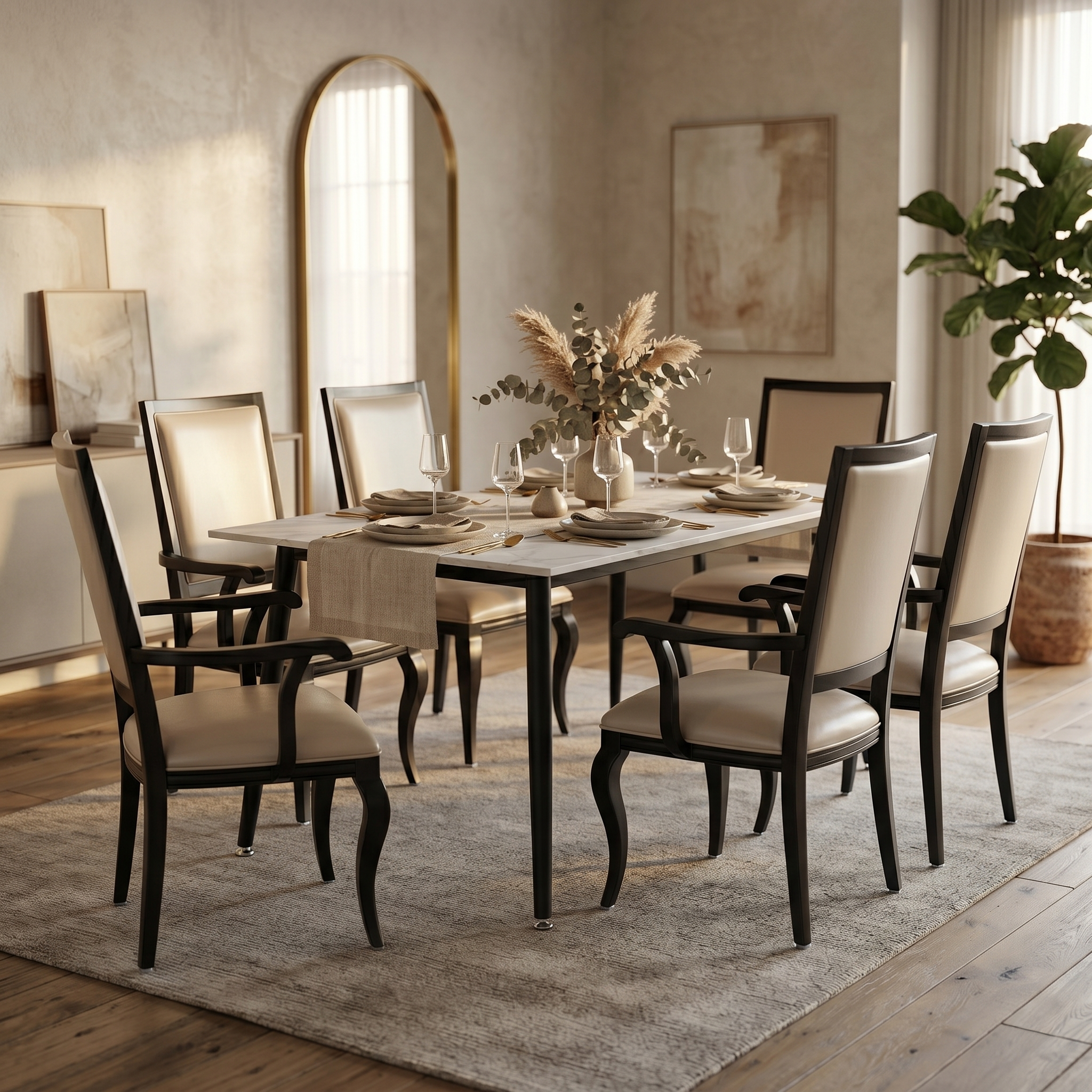 Madera Dining Chair with Leather Seat and Aluminum Crown Design Legs in Walnut Finish