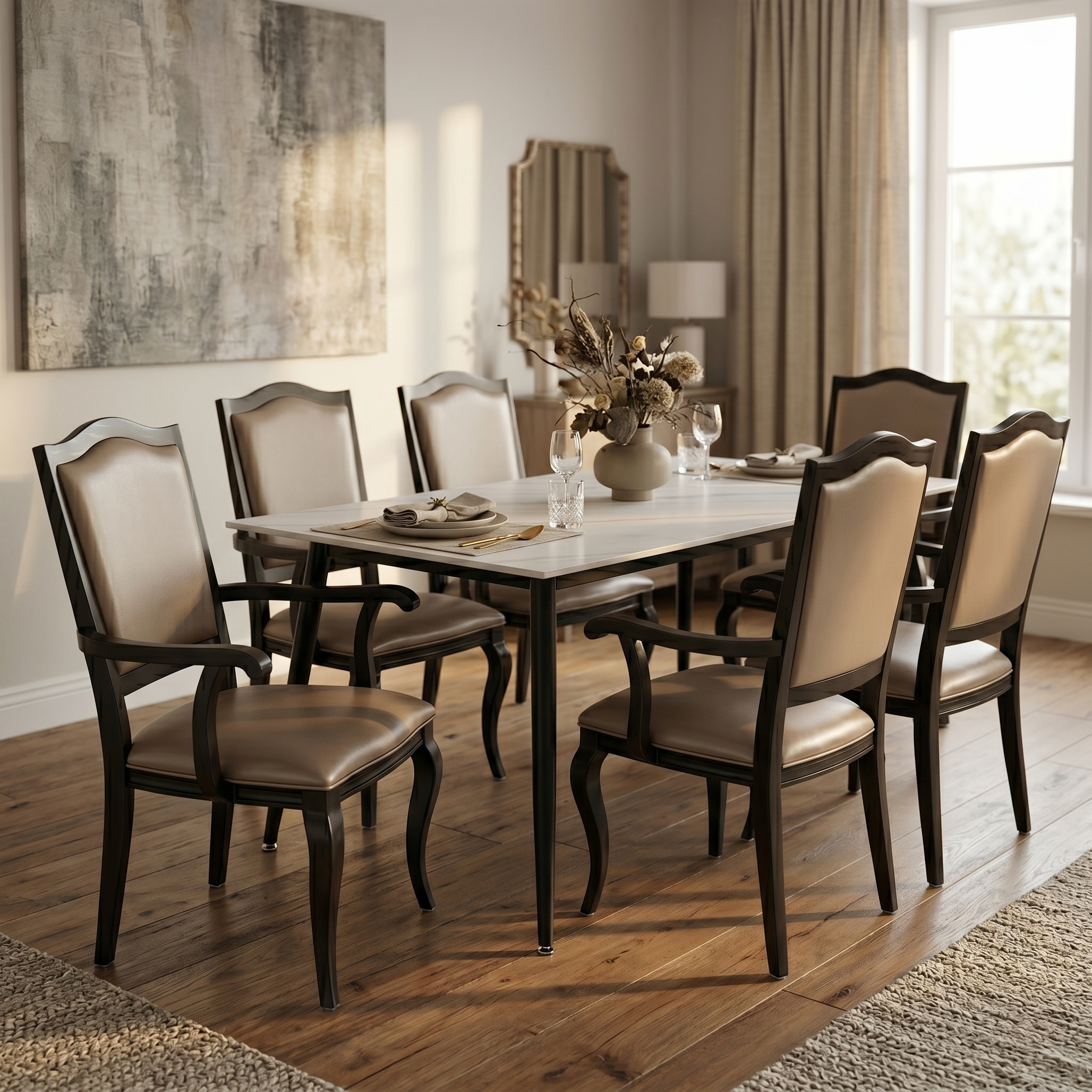 Madera Dining Chair with Leather Seat and Aluminum Legs Rounded Design in Walnut Finish