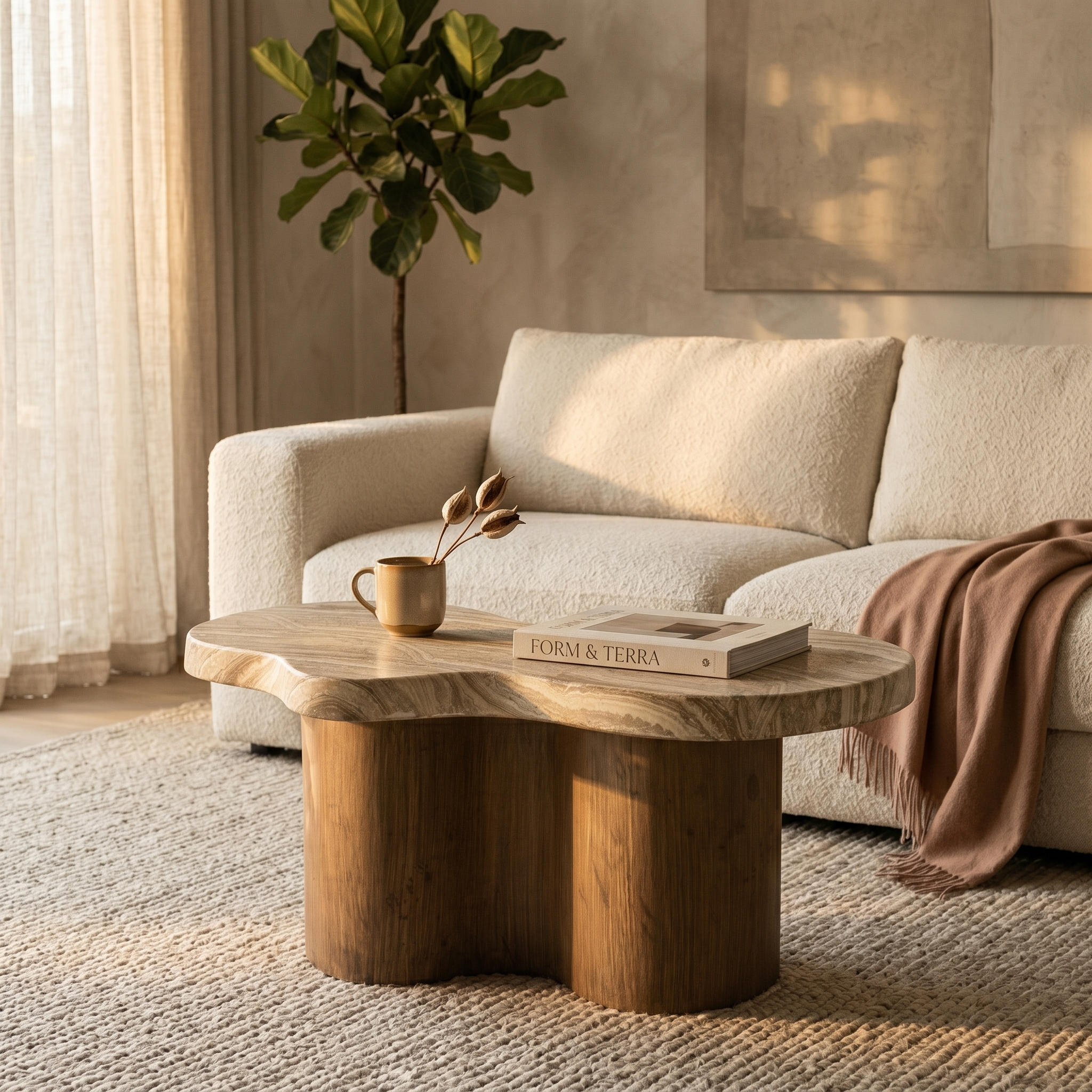 Monaco Fiberstone Coffee Table With Pedestal Base for Indoor and Outdoor