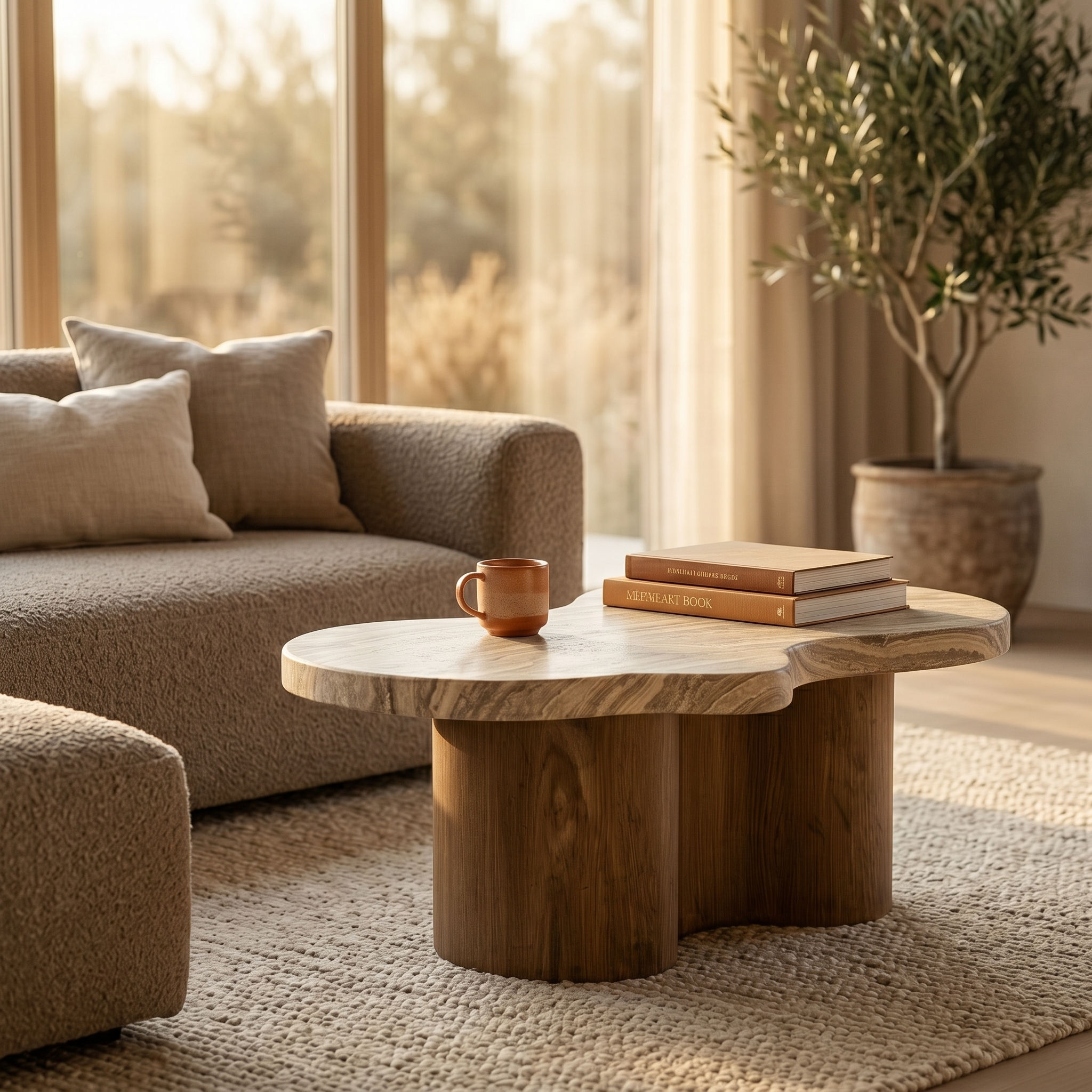 Monaco Fiberstone Coffee Table With Pedestal Base for Indoor and Outdoor