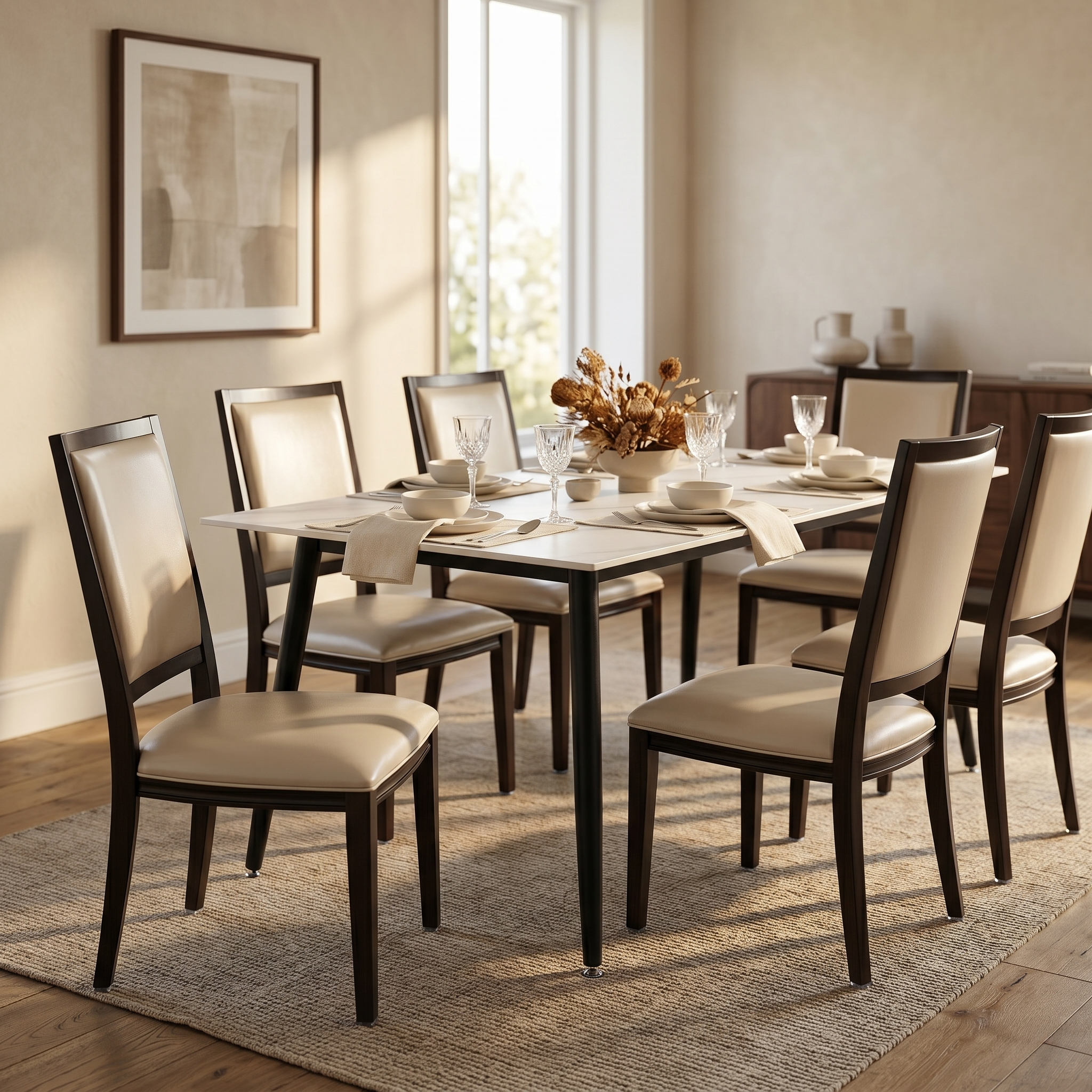 Madera Dining Chair with Leather Seat and Aluminum Legs in Walnut Finish