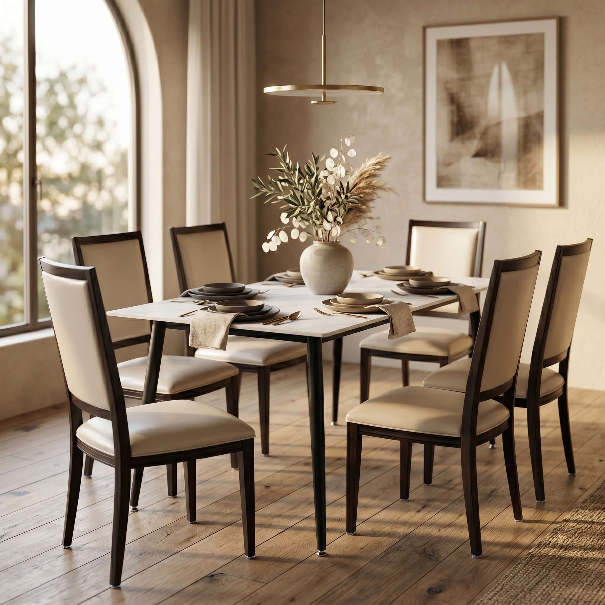 Madera Dining Chair with Leather Seat and Aluminum Legs in Walnut Finish