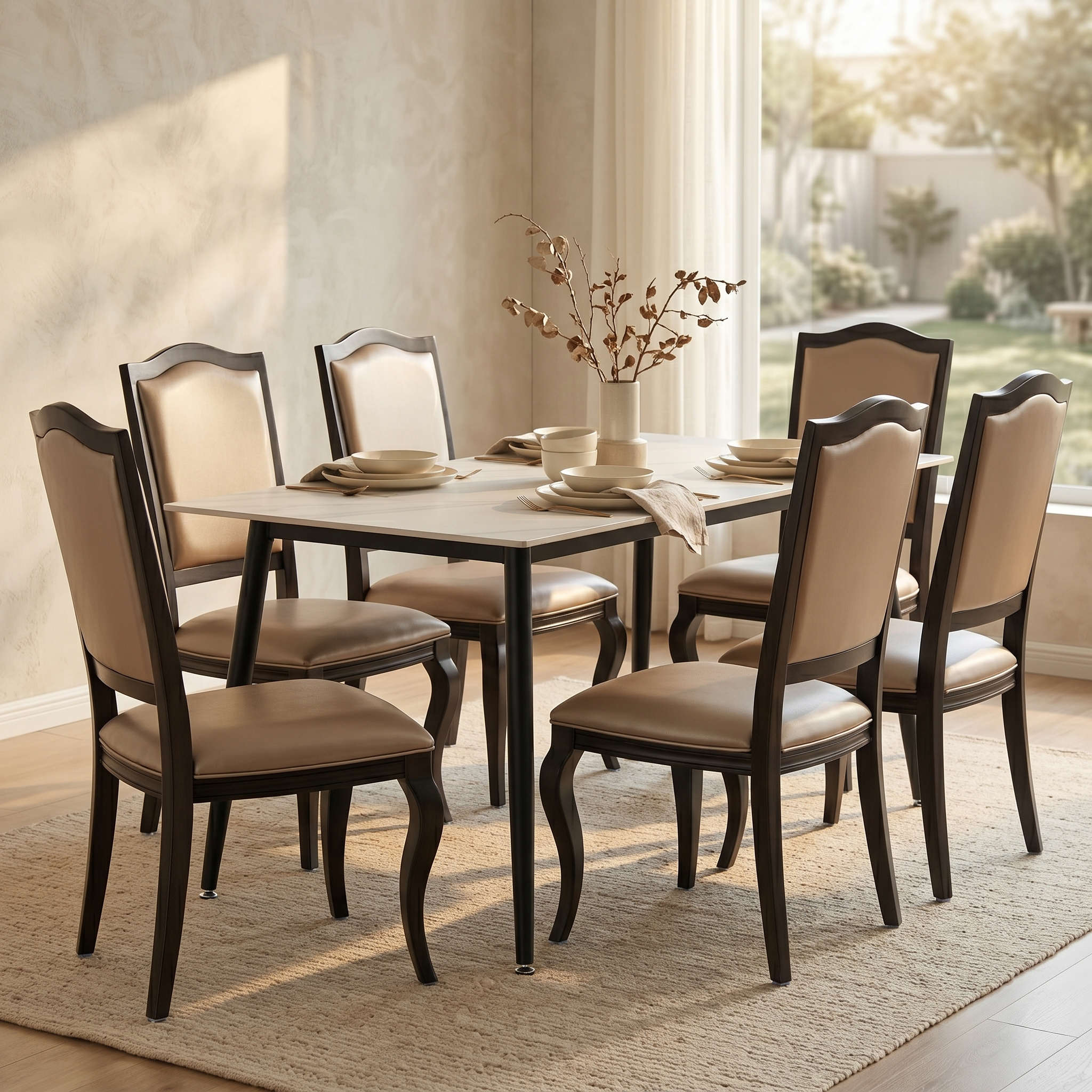 Madera Dining Chair with Leather Seat and Aluminum Legs Rounded Design in Walnut Finish
