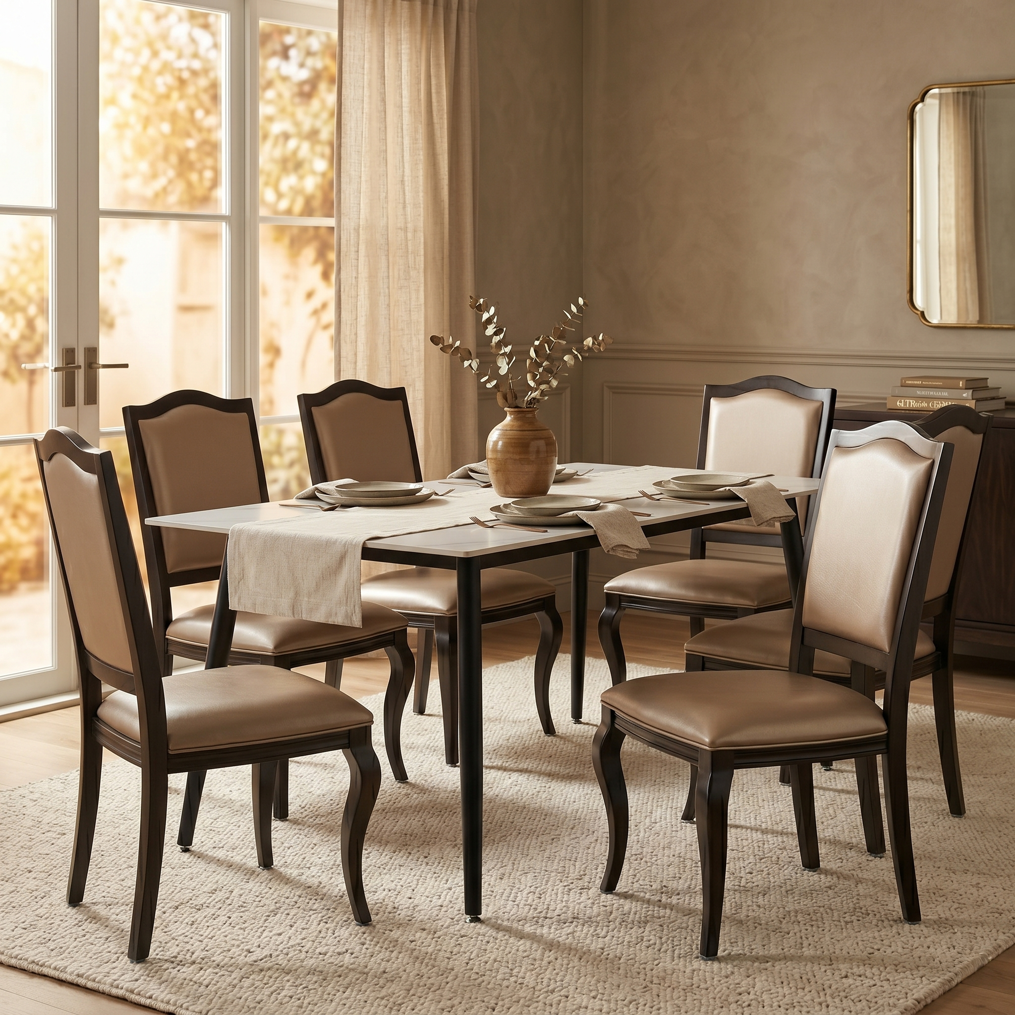 Madera Dining Chair with Leather Seat and Aluminum Legs Rounded Design in Walnut Finish