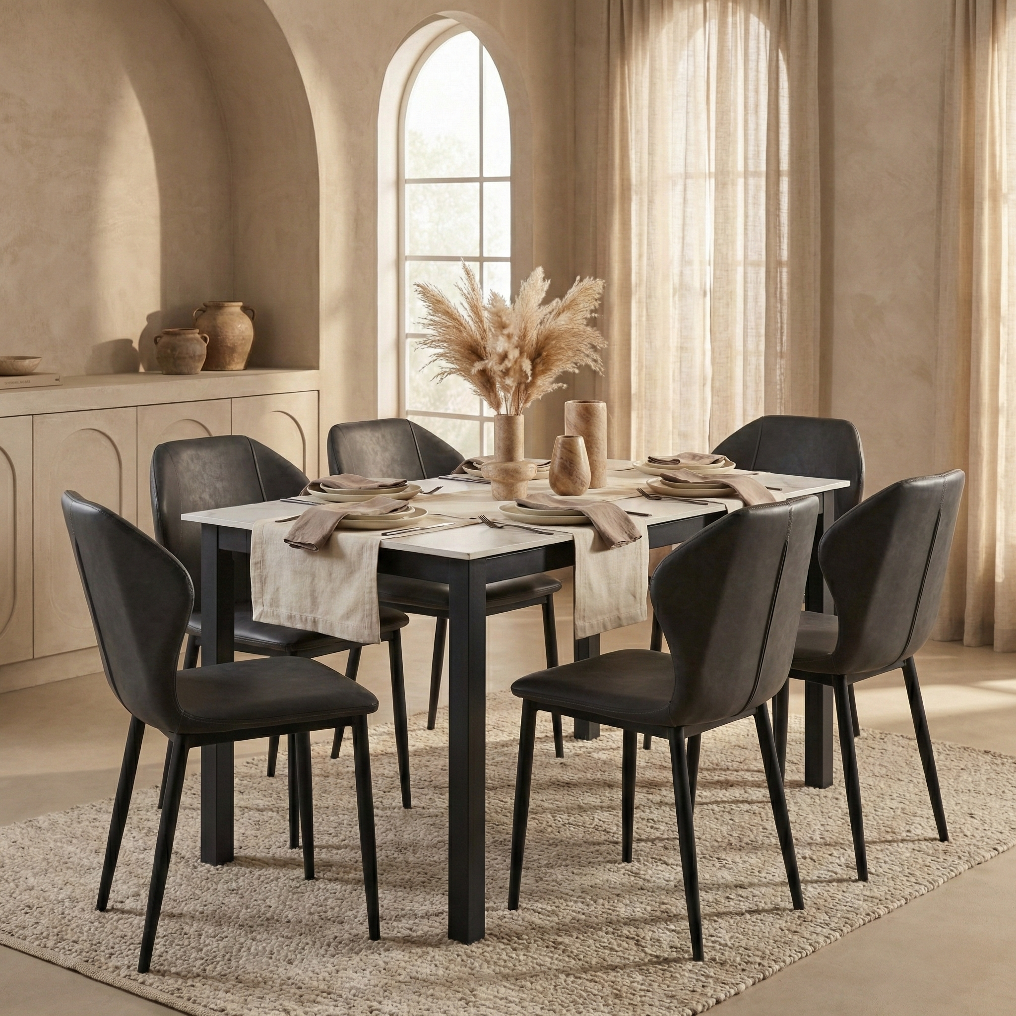 Mina Dining Table with Sintered Stone Tabletop with Metal/Wood Legs