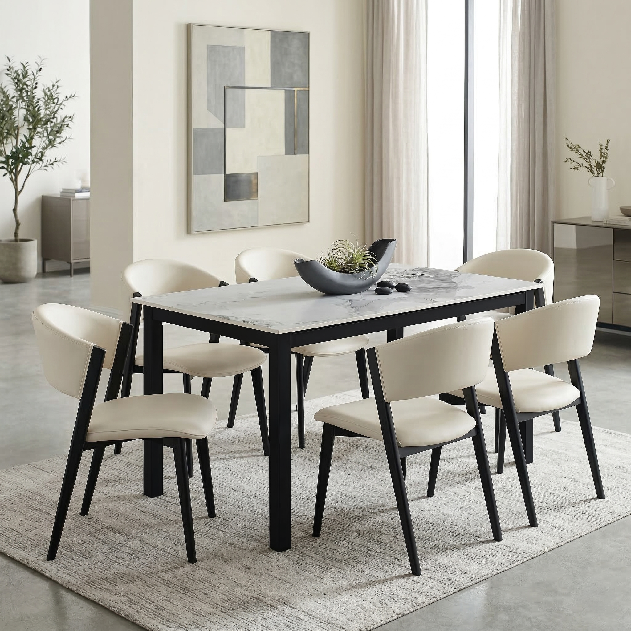 Mina Dining Table with Sintered Stone Tabletop with Metal/Wood Legs
