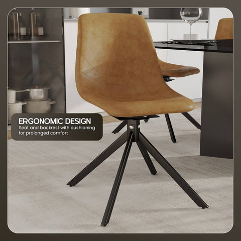 Markley Modern Leather Swival Dining Chair With Metal Legs