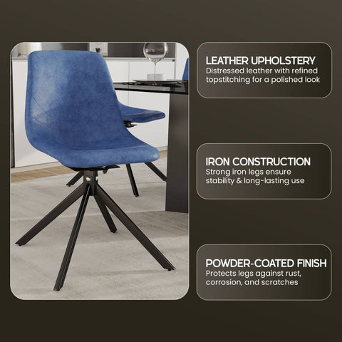 Markley Modern Leather Swival Dining Chair With Metal Legs