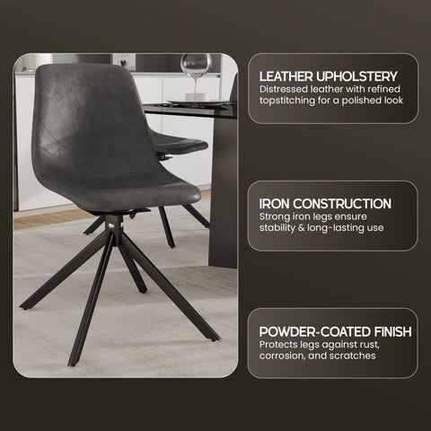 Markley Modern Leather Swival Dining Chair With Metal Legs