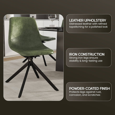 Markley Modern Leather Swival Dining Chair With Metal Legs