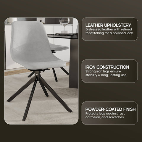 Markley Modern Leather Swival Dining Chair With Metal Legs