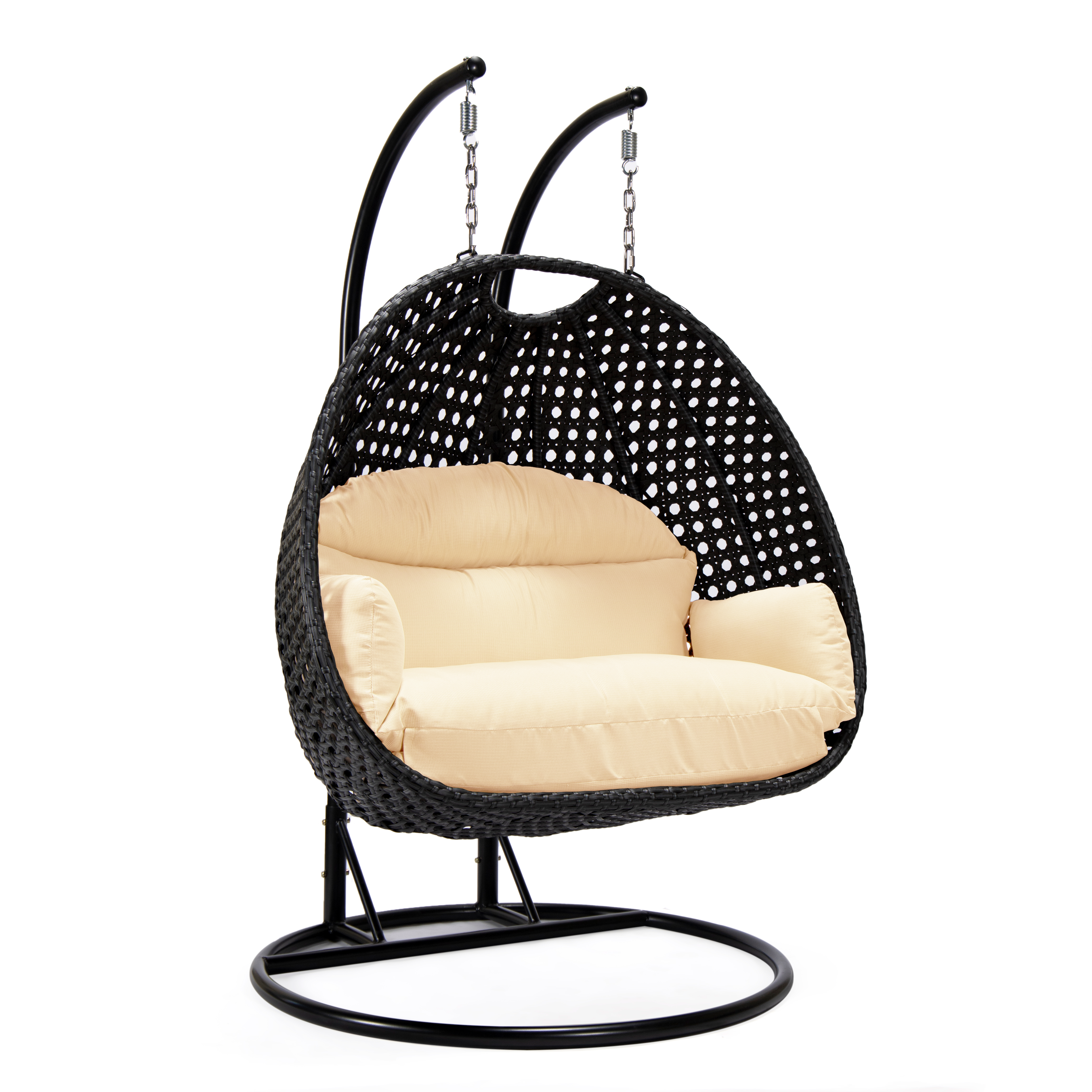 Mendoza 2-Person Wicker Hanging Egg Swing Chair with Removable Cushions and Iron Base