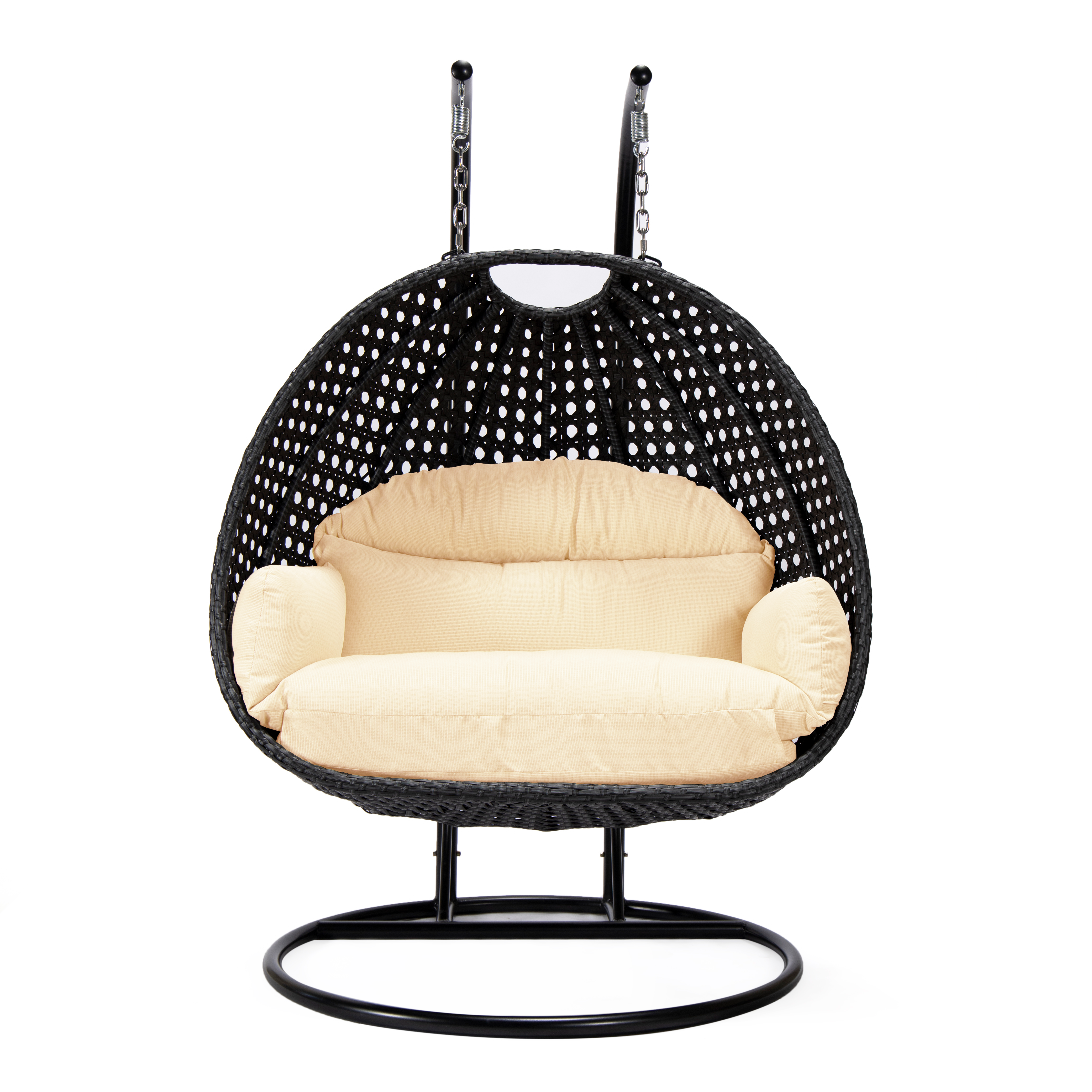 Mendoza 2-Person Wicker Hanging Egg Swing Chair with Removable Cushions and Iron Base
